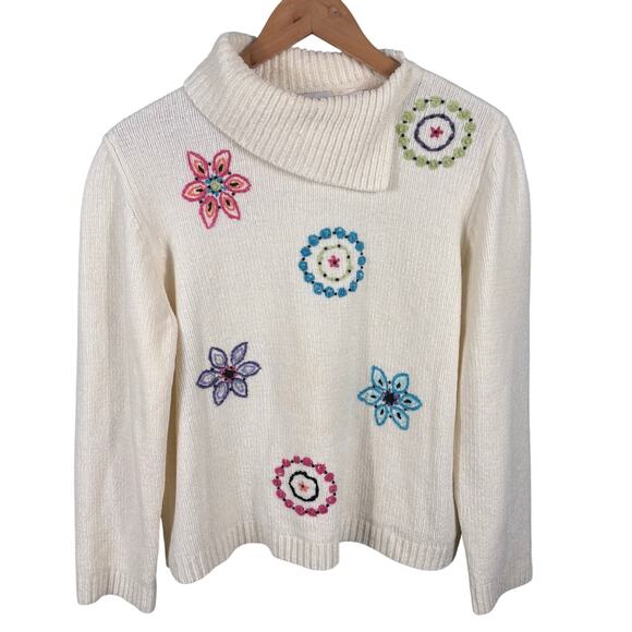 Alfred Dunner Women's Size XL Petite Turtle Neck Floral Embroidered Knit Sweater - Picture 1 of 9